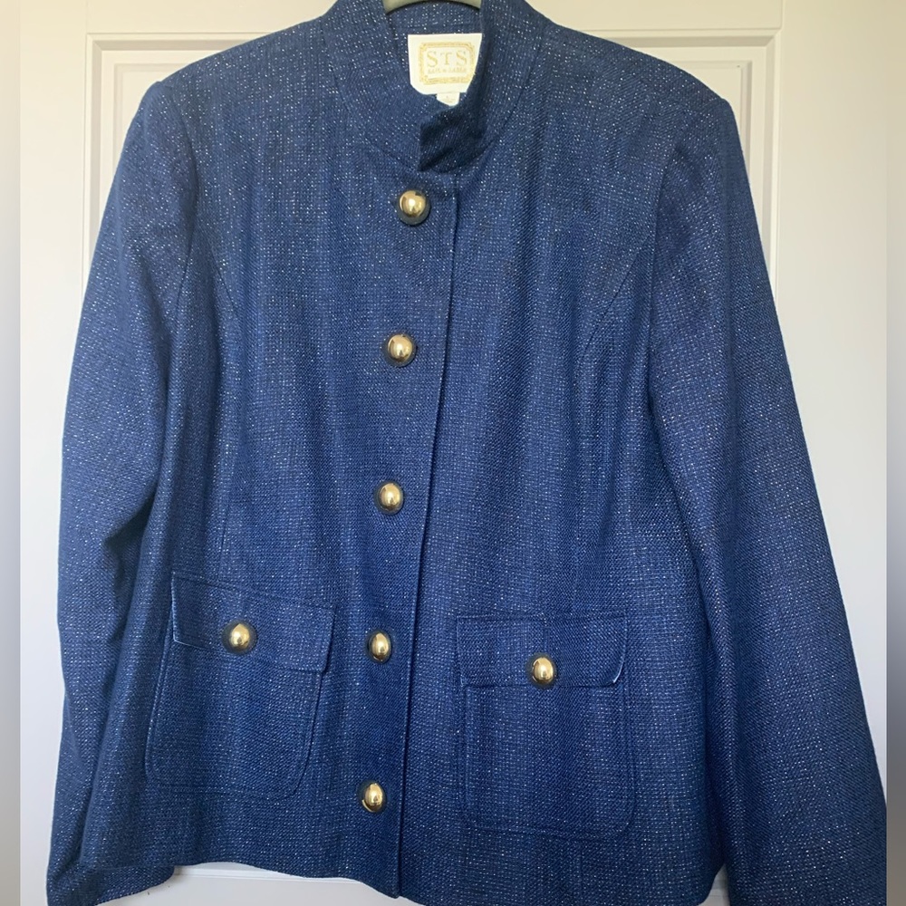 Sail To Sable Navy Gold Sparkle Spring Jacket Blazer metallic Sz Large